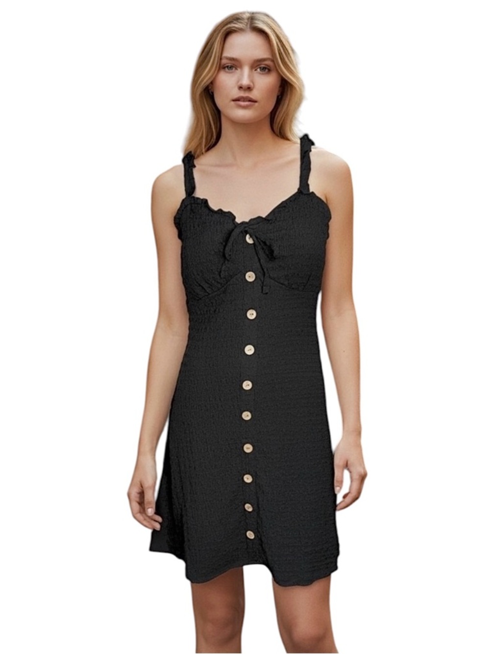 4/$24 No Boundaries Black Button-Front Mini‎ Dress